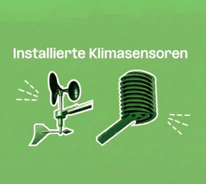 Das Bild zweigt zwei Klimasensoren sowie den Schriftzug "Installierte Klimasensoren"